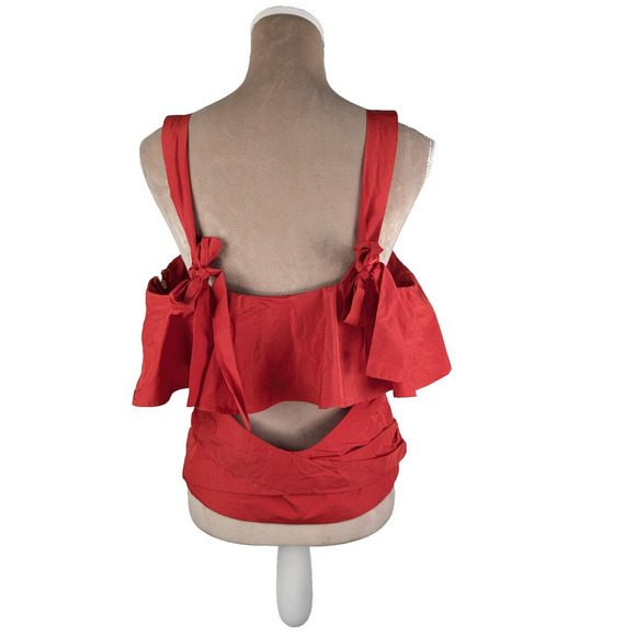Maeve Anthropologie Ruffle Cutout Back Bow Red Tank Top Size 12 - Picture 3 of 12
